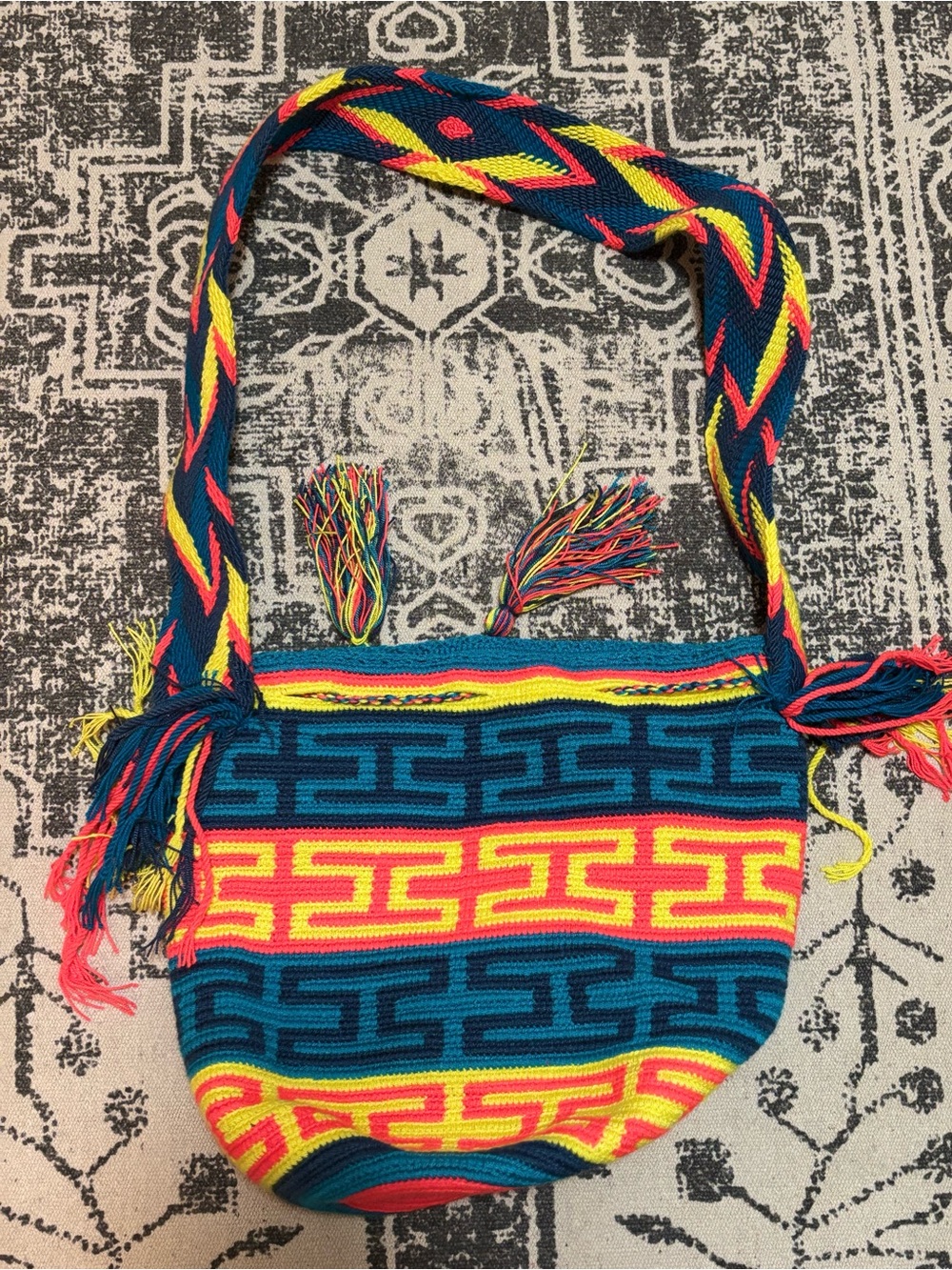 Handwoven Multicolor Shoulder Bag - Blue, Yellow & Pink